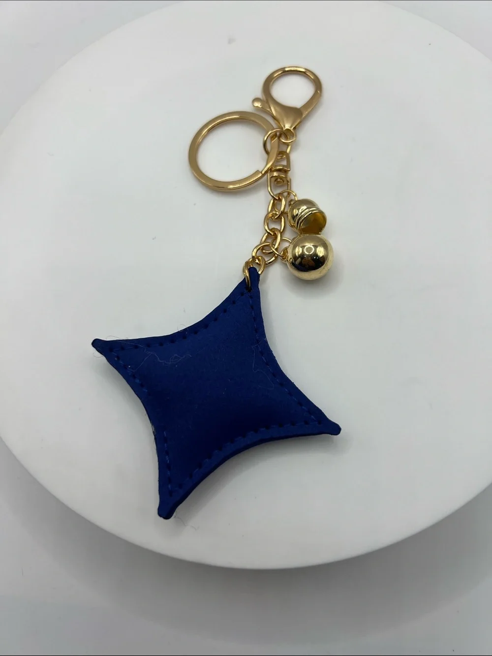 747. Blue Crystal Star Charm Keychain with Gold Hardware